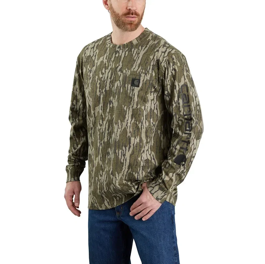 Camiseta de manguitos largos de camuflaje con bolsillos y corte holgado para hombre «Dearborn» - 100 % algodón