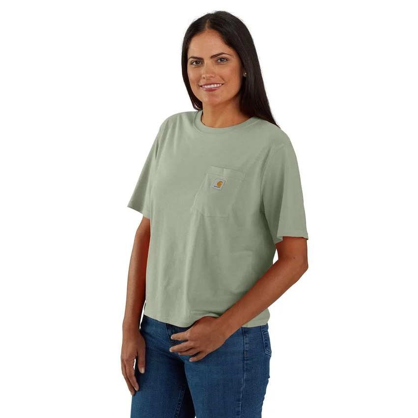 Camiseta de mujer de Tencel, corte holgado, ligera, con jerséis de cuello redondo y bolsillo