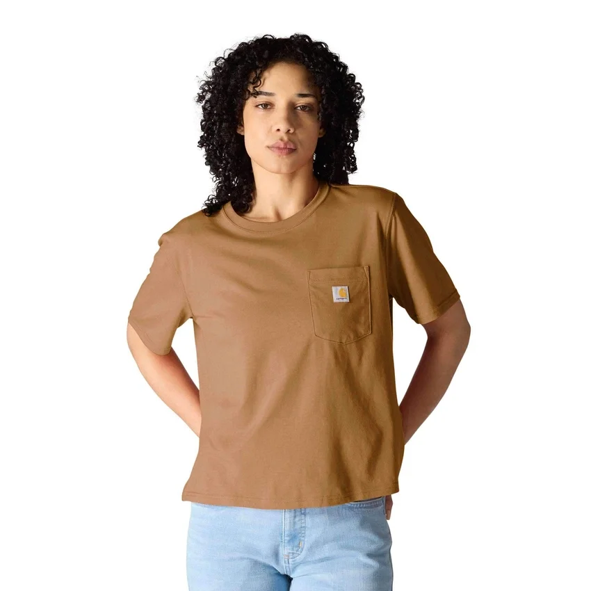 Camiseta de mujer de Tencel, corte holgado, ligera, con jerséis de cuello redondo y bolsillo