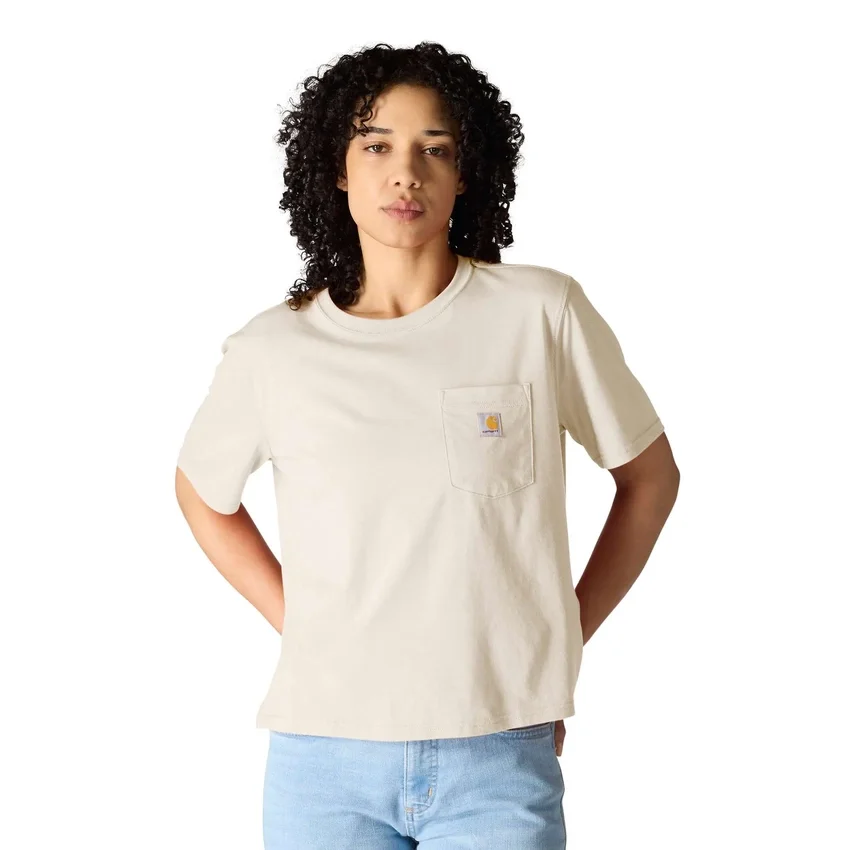 Camiseta de mujer de Tencel, corte holgado, ligera, con jerséis de cuello redondo y bolsillo