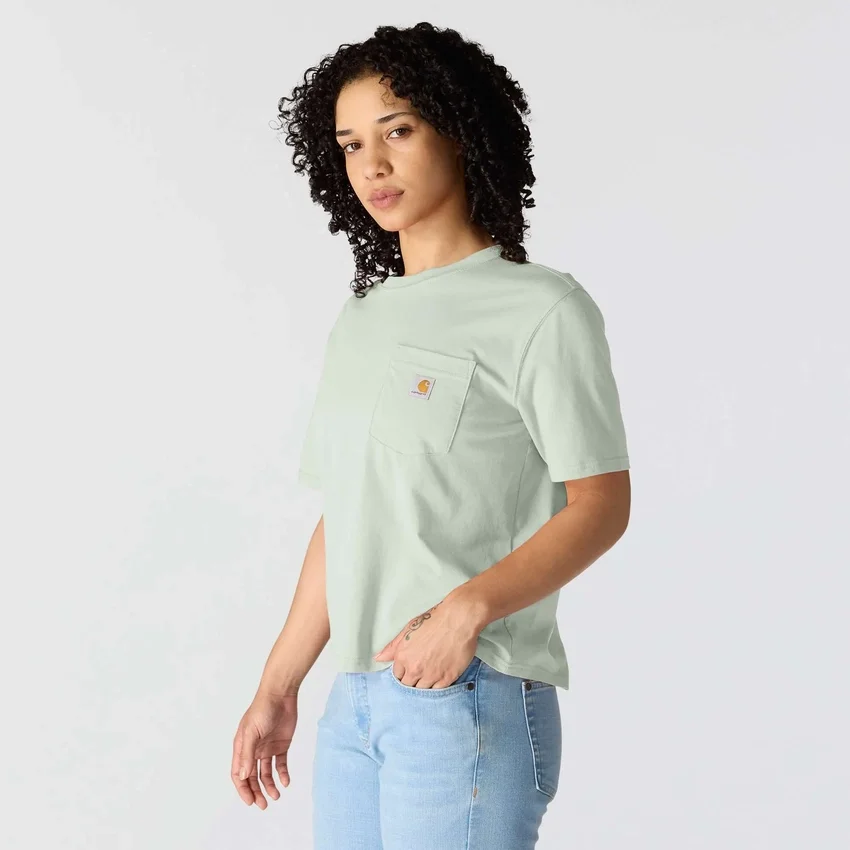 Camiseta de mujer de Tencel, corte holgado, ligera, con jerséis de cuello redondo y bolsillo