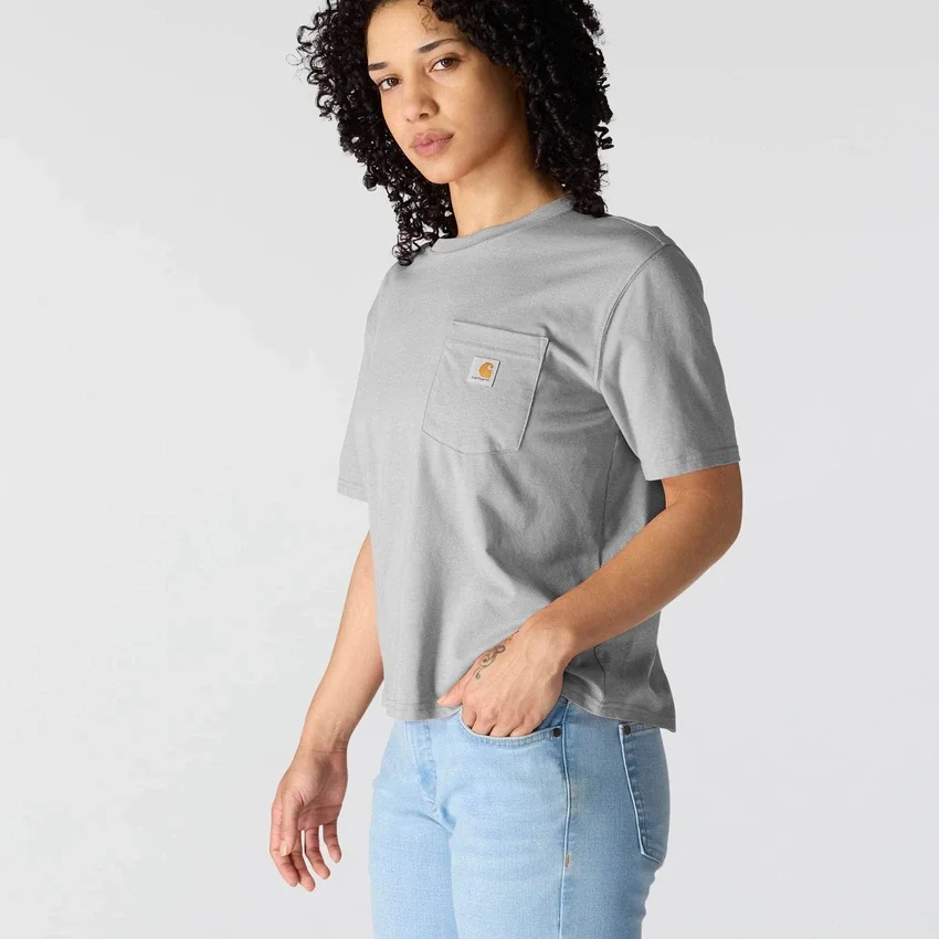 Camiseta de mujer de Tencel, corte holgado, ligera, con jerséis de cuello redondo y bolsillo