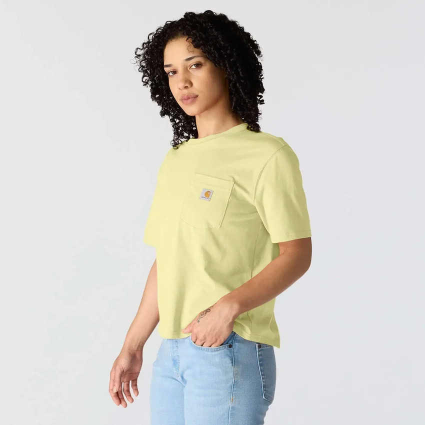 Camiseta de mujer de Tencel, corte holgado, ligera, con jerséis de cuello redondo y bolsillo
