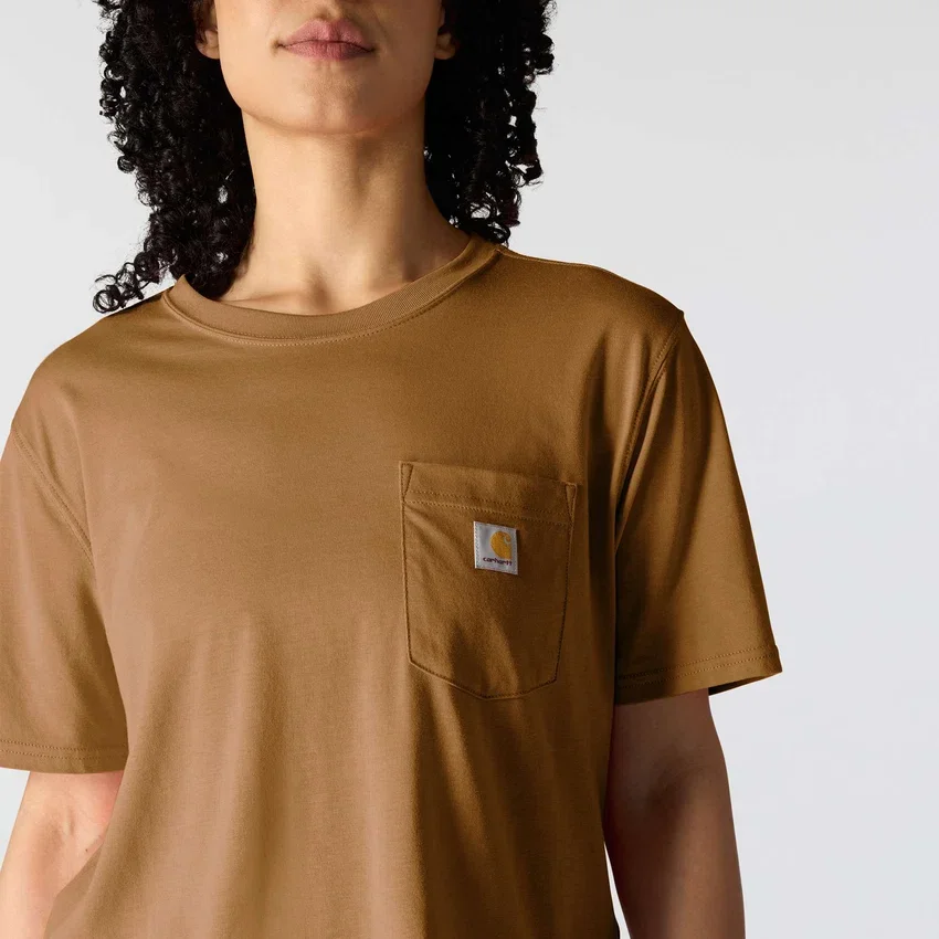 Camiseta de mujer de Tencel, corte holgado, ligera, con jerséis de cuello redondo y bolsillo