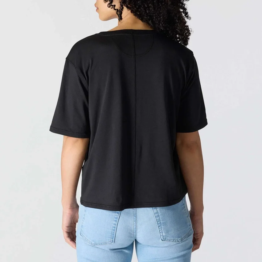 Camiseta de mujer de Tencel, corte holgado, ligera, con jerséis de cuello redondo y bolsillo
