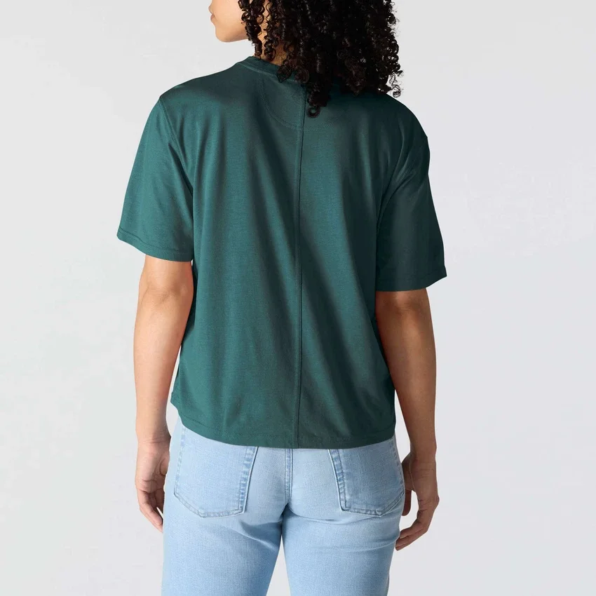 Camiseta de mujer de Tencel, corte holgado, ligera, con jerséis de cuello redondo y bolsillo