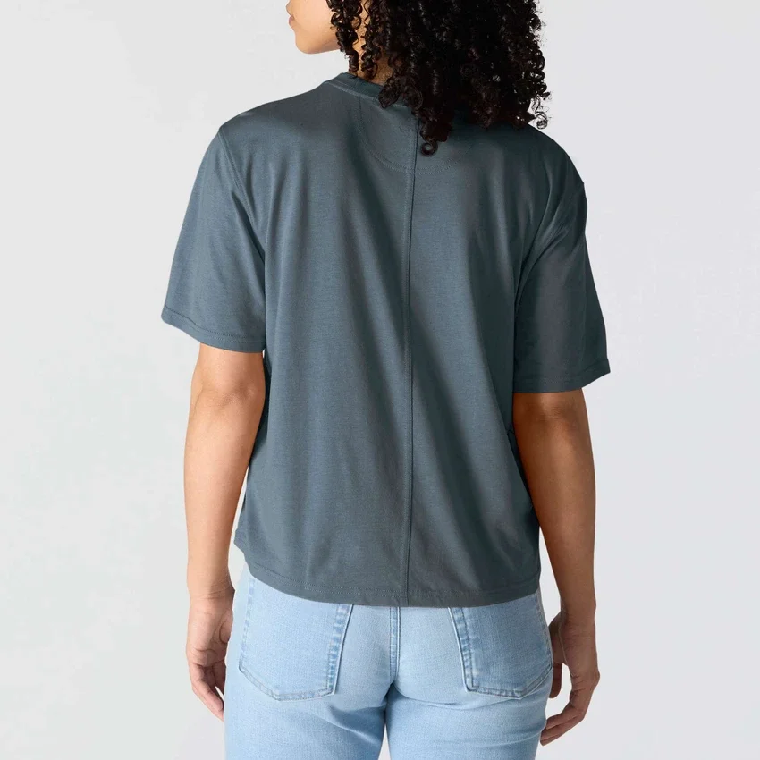 Camiseta de mujer de Tencel, corte holgado, ligera, con jerséis de cuello redondo y bolsillo