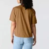 Camiseta de mujer de Tencel, corte holgado, ligera, con jerséis de cuello redondo y bolsillo