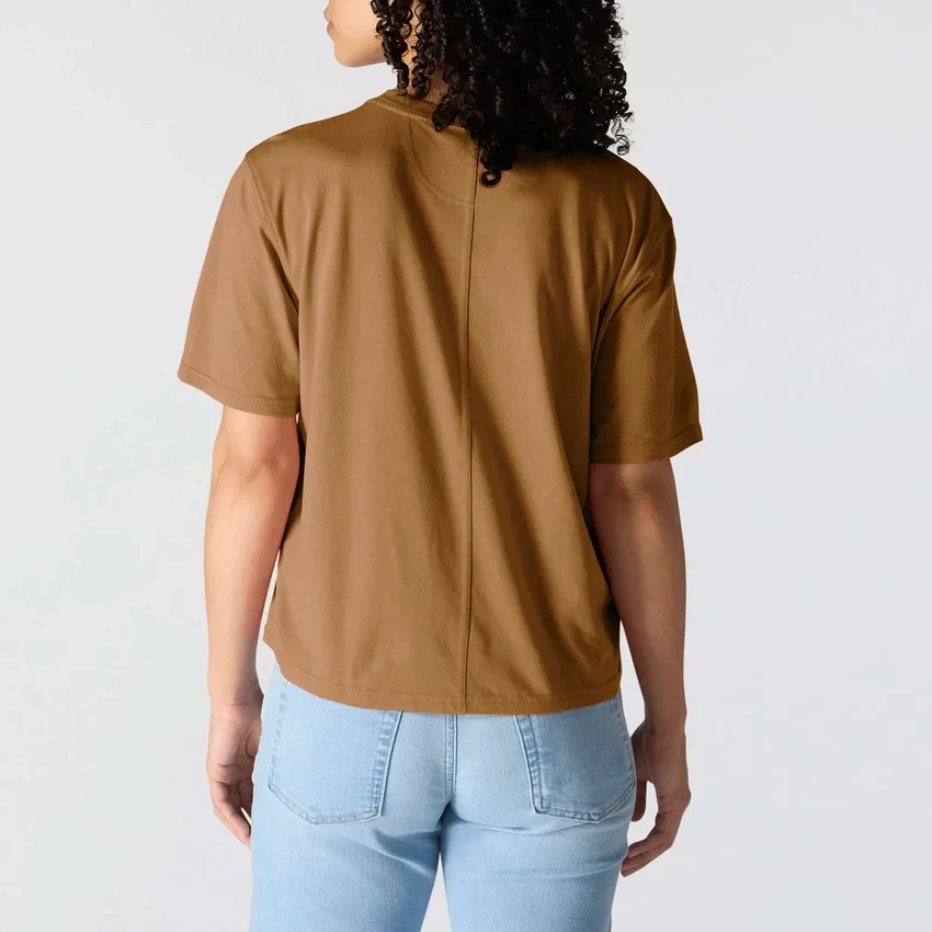Camiseta de mujer de Tencel, corte holgado, ligera, con jerséis de cuello redondo y bolsillo