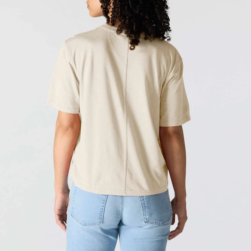 Camiseta de mujer de Tencel, corte holgado, ligera, con jerséis de cuello redondo y bolsillo