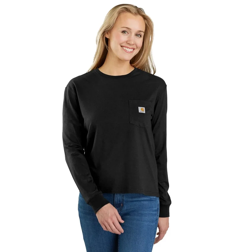 Camiseta de mujer de Tencel, corte holgado, manguitos largos, jerséis de cuello redondo y bolsillo
