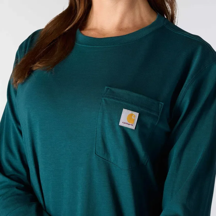 Camiseta de mujer de Tencel, corte holgado, manguitos largos, jerséis de cuello redondo y bolsillo