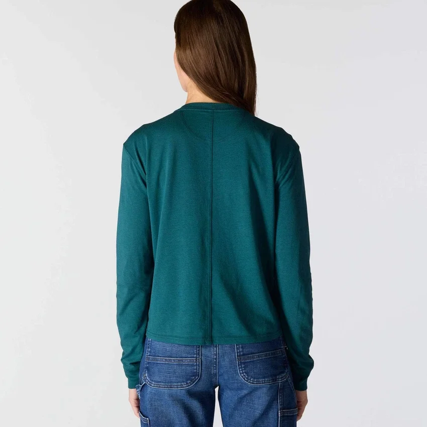 Camiseta de mujer de Tencel, corte holgado, manguitos largos, jerséis de cuello redondo y bolsillo