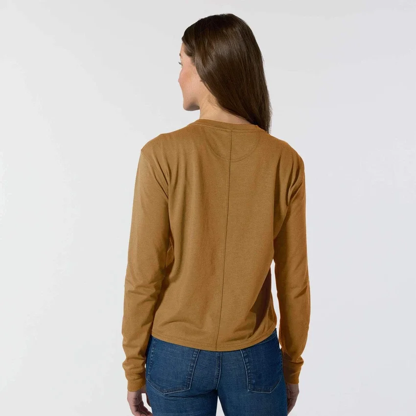Camiseta de mujer de Tencel, corte holgado, manguitos largos, jerséis de cuello redondo y bolsillo