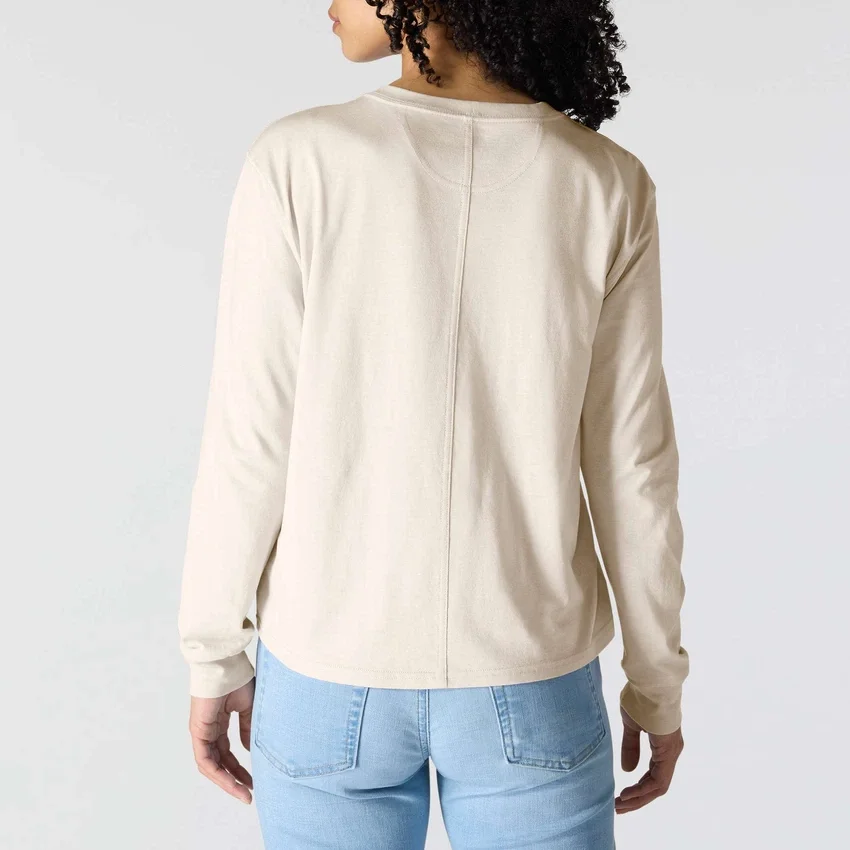 Camiseta de mujer de Tencel, corte holgado, manguitos largos, jerséis de cuello redondo y bolsillo