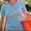 Camiseta gráfica de cuello en V ligera de Tencel para mujer