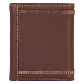 Cartera de cuero de tres pliegues con triple costura