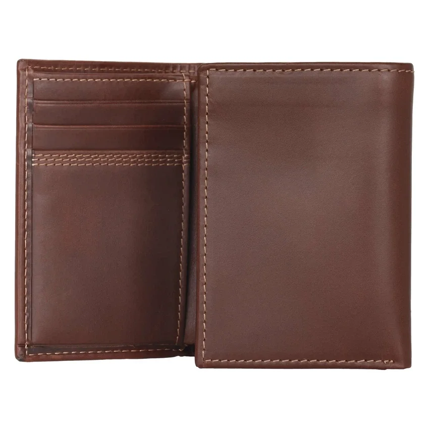 Cartera de cuero de tres pliegues con triple costura