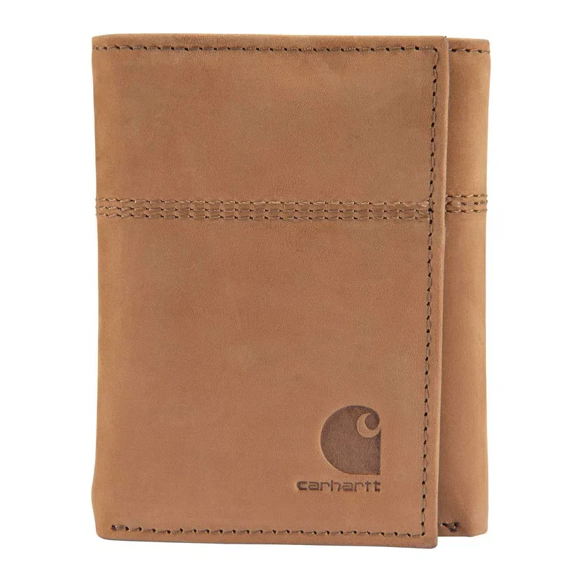 Cartera plegable en tres partes de piel de silla de montar