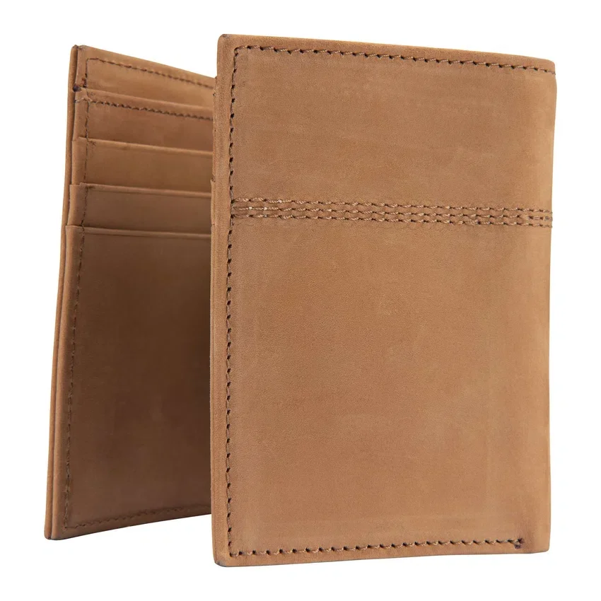 Cartera plegable en tres partes de piel de silla de montar