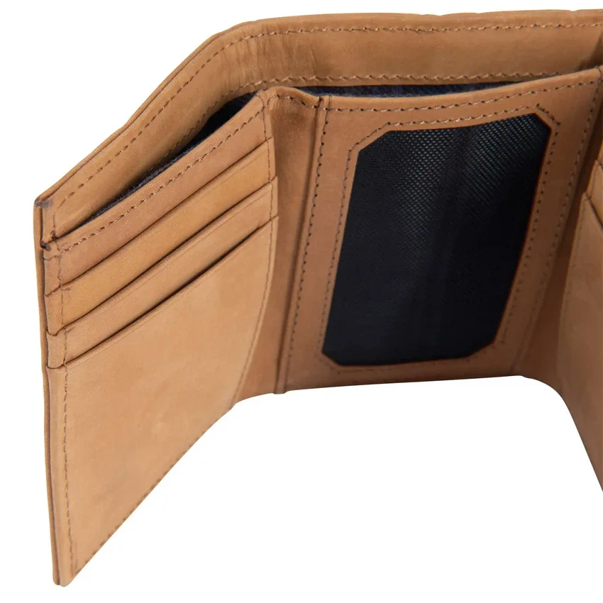 Cartera plegable en tres partes de piel de silla de montar