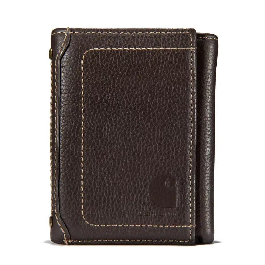 Cartera plegable en tres partes de piel granulada