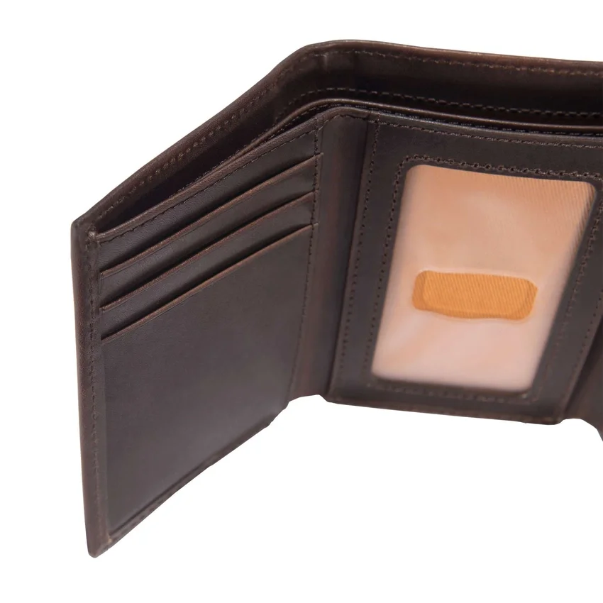 Cartera tríptica de cuero curtido al aceite