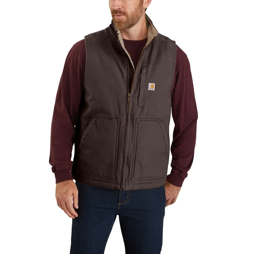 Chaleco de cuello alto para hombre, de Washed Duck y forrado de sherpa