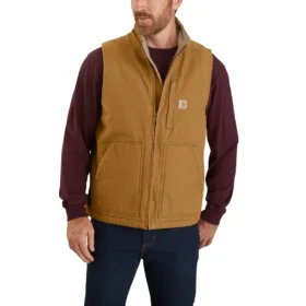 Chaleco de cuello alto para hombre, de Washed Duck y forrado de sherpa
