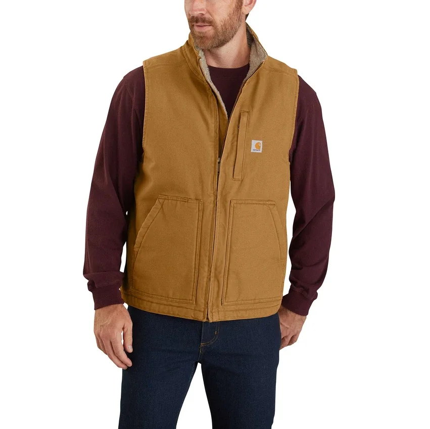 Chaleco de cuello alto para hombre, de Washed Duck y forrado de sherpa