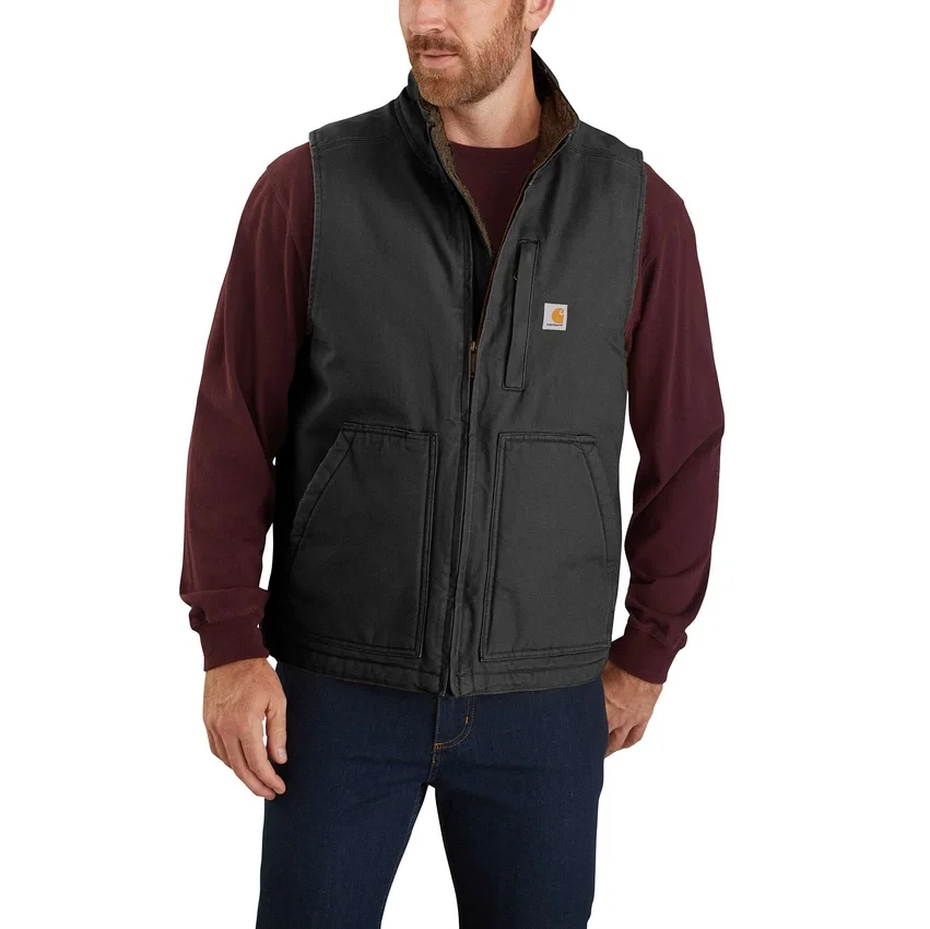Chaleco de cuello alto para hombre, de Washed Duck y forrado de sherpa
