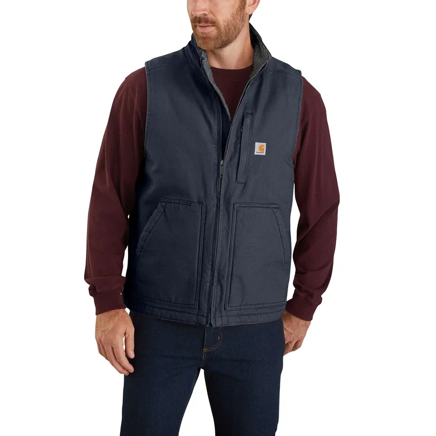 Chaleco de cuello alto para hombre, de Washed Duck y forrado de sherpa