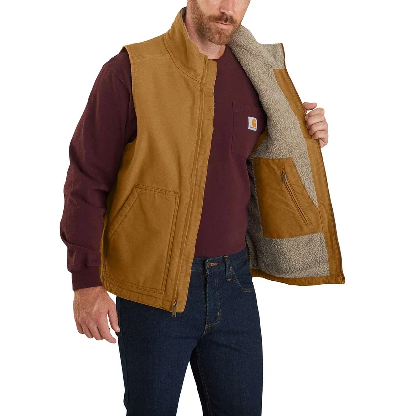Chaleco de cuello alto para hombre, de Washed Duck y forrado de sherpa