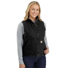 Chaleco de cuello alto para mujer, de Washed Duck con forro de sherpa