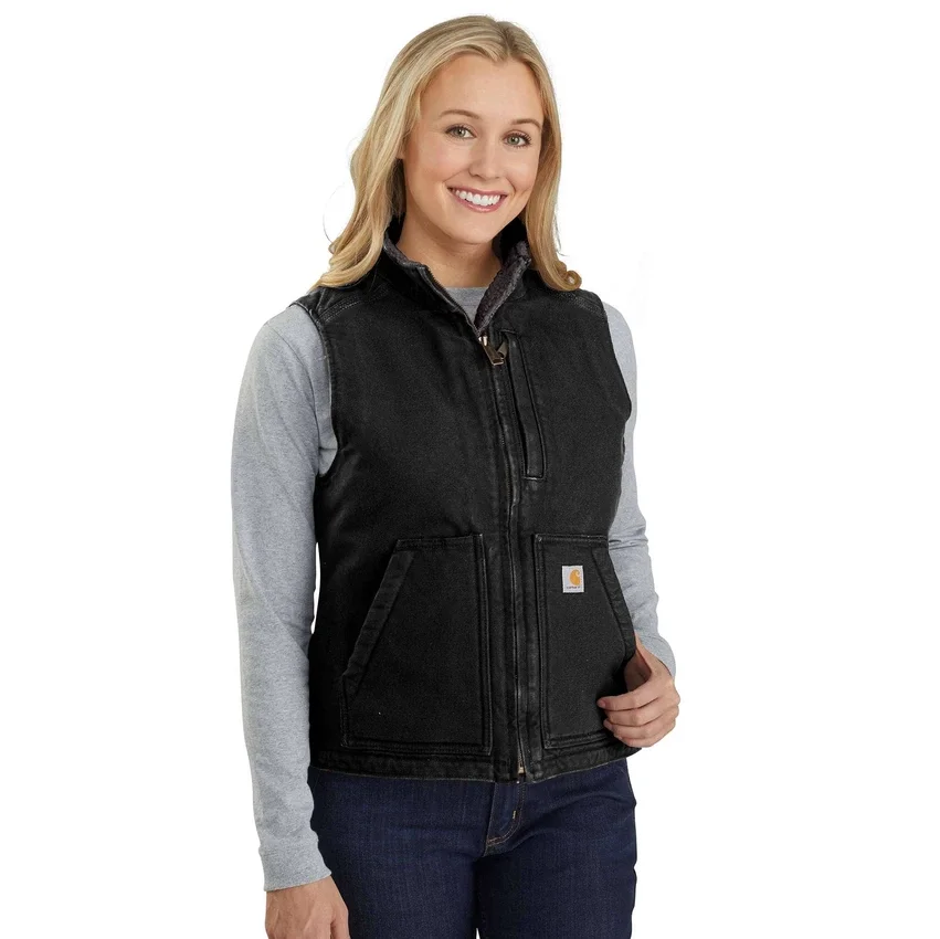 Chaleco de cuello alto para mujer, de Washed Duck con forro de sherpa