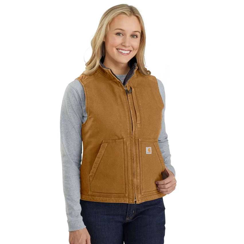Chaleco de cuello alto para mujer, de Washed Duck con forro de sherpa