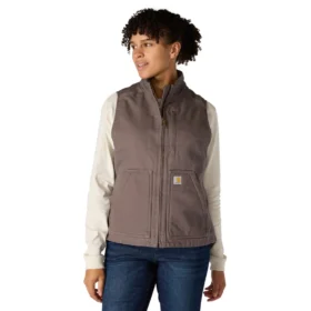 Chaleco de cuello alto para mujer, de Washed Duck con forro de sherpa