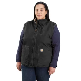 Chaleco de cuello alto para mujer, de Washed Duck con forro de sherpa