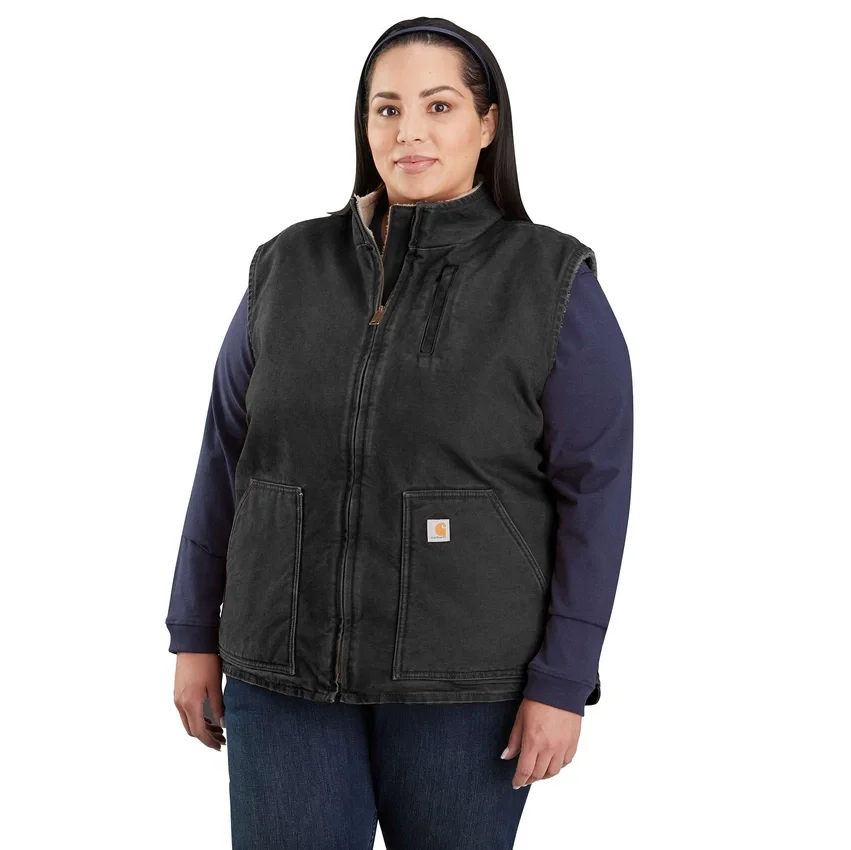 Chaleco de cuello alto para mujer, de Washed Duck con forro de sherpa