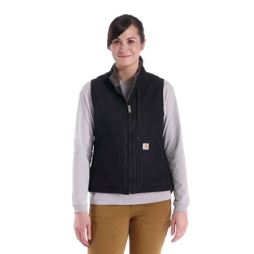 Chaleco de cuello alto para mujer, de Washed Duck con forro de sherpa