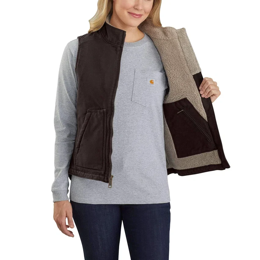 Chaleco de cuello alto para mujer, de Washed Duck con forro de sherpa