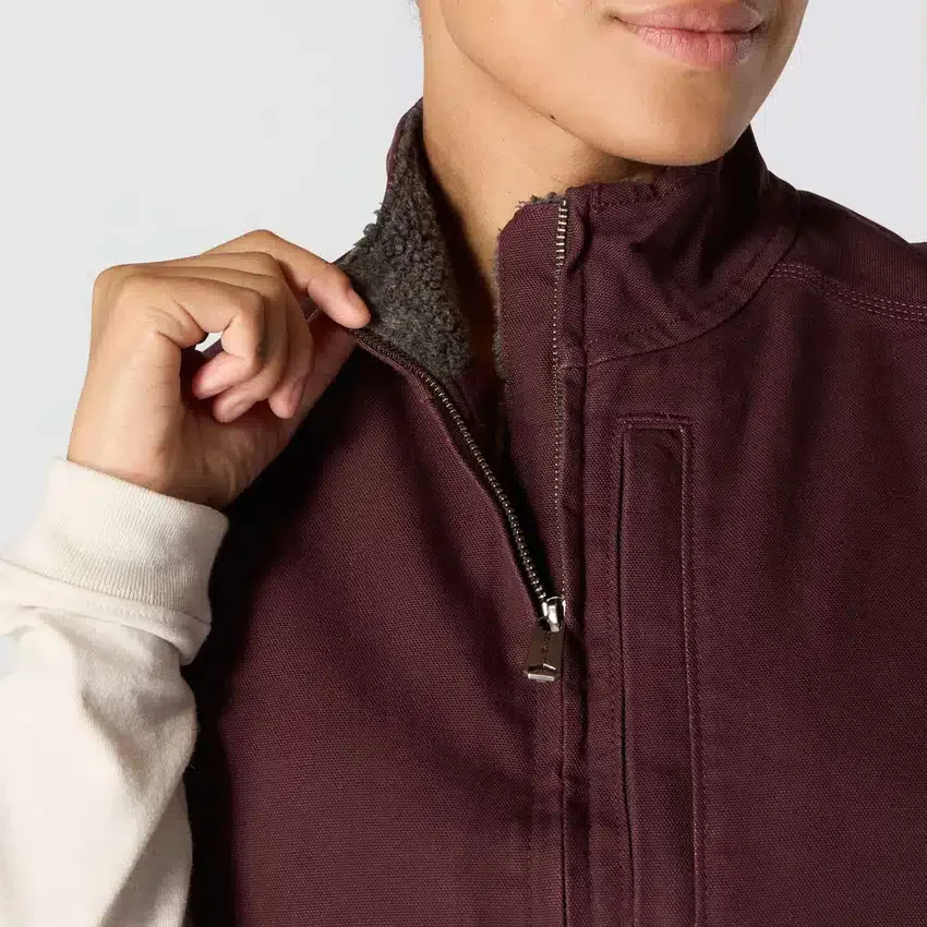 Chaleco de cuello alto para mujer, de Washed Duck con forro de sherpa
