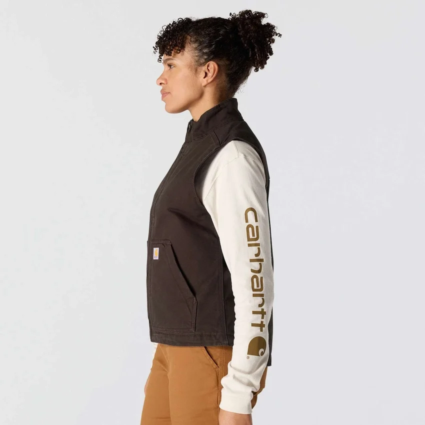 Chaleco de cuello alto para mujer, de Washed Duck con forro de sherpa