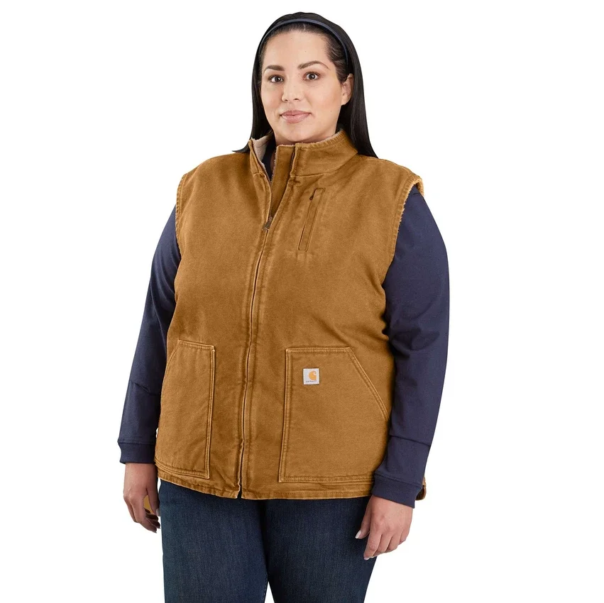 Chaleco de cuello alto para mujer, de Washed Duck con forro de sherpa