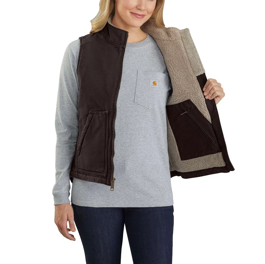 Chaleco de cuello alto para mujer, de Washed Duck con forro de sherpa