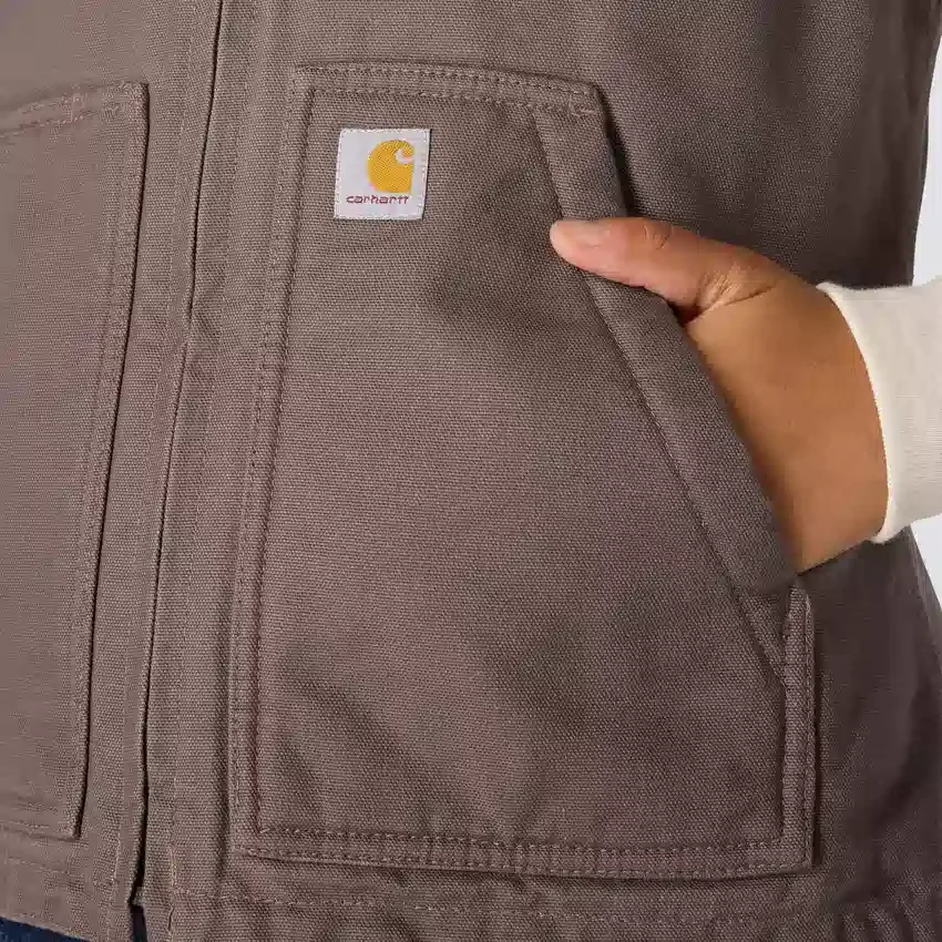 Chaleco de cuello alto para mujer, de Washed Duck con forro de sherpa