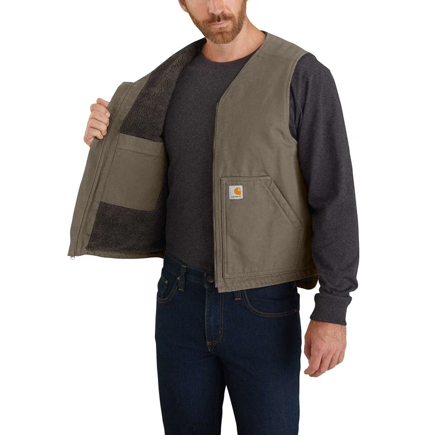 Chaleco resistente de lona Washed Duck con forro de sherpa para hombre