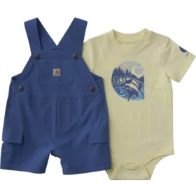 Conjunto de 2 piezas para niño: body con manguitos cortos y petos cortos con bolsillos tipo cargo (bebé)