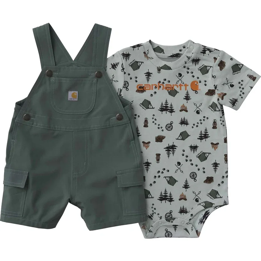 Conjunto de 2 piezas para niño: body con manguitos cortos y petos cortos con bolsillos tipo cargo (bebé)