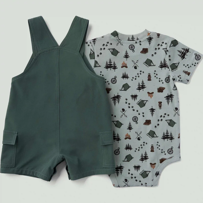 Conjunto de 2 piezas para niño: body con manguitos cortos y petos cortos con bolsillos tipo cargo (bebé)